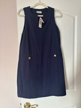 Vineyard Vines Navy Sleeveless Shift Dress with Gold Buttons